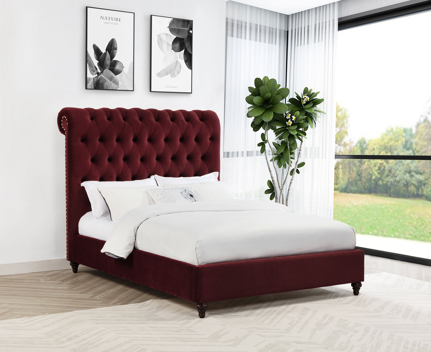 myles 57-inch upholstered full panel bed wine redwine red