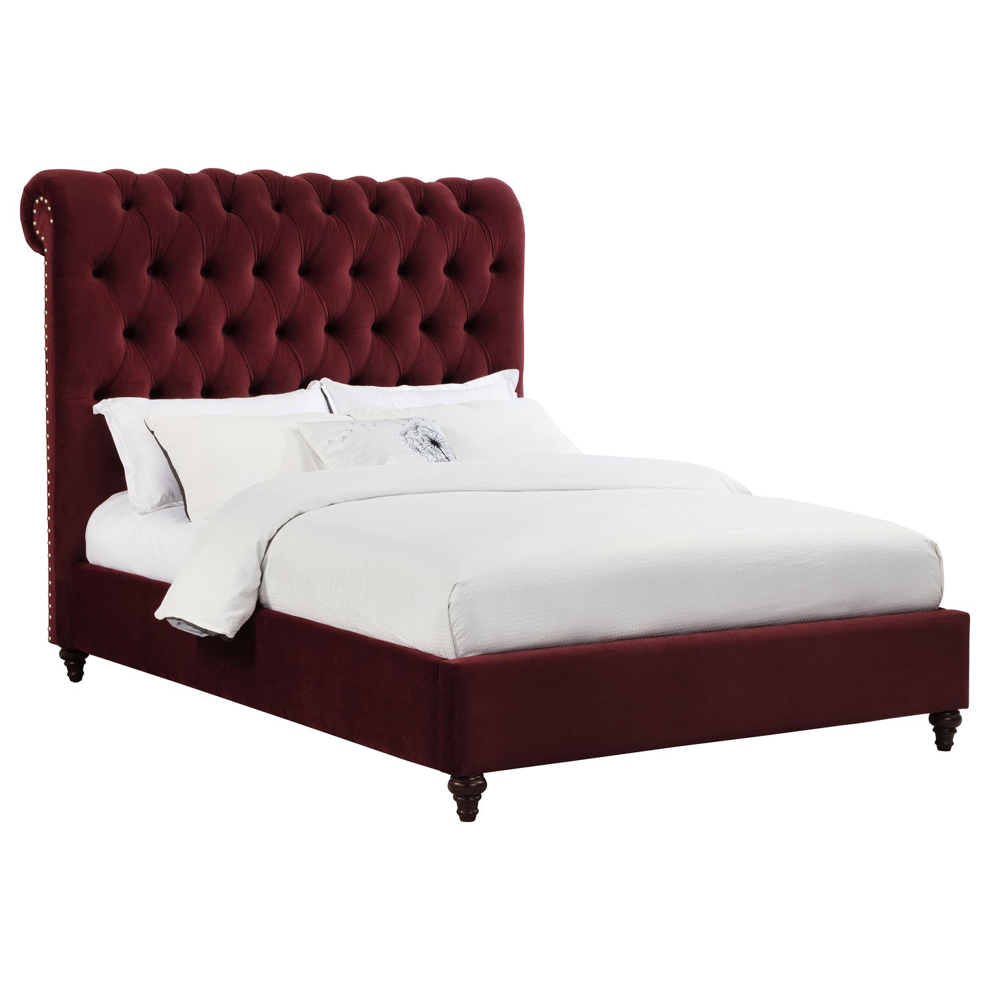 myles 57-inch upholstered full panel bed wine redwine red