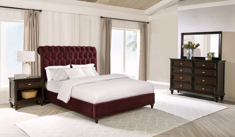Myles 4-piece Eastern King Bedroom Set Wine Red and Dark OakWine Red / Dark Oak
