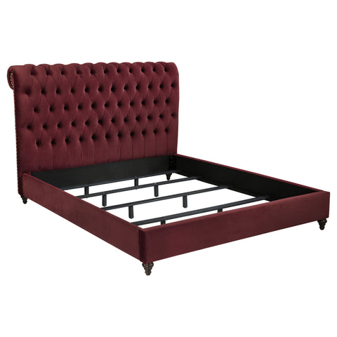 Myles 4-piece Eastern King Bedroom Set Wine Red and Dark OakWine Red / Dark Oak