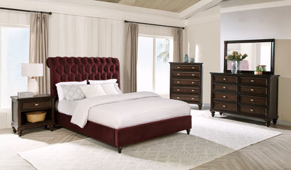 Myles 5-piece Eastern King Bedroom Set Wine Red and Dark OakWine Red / Dark Oak