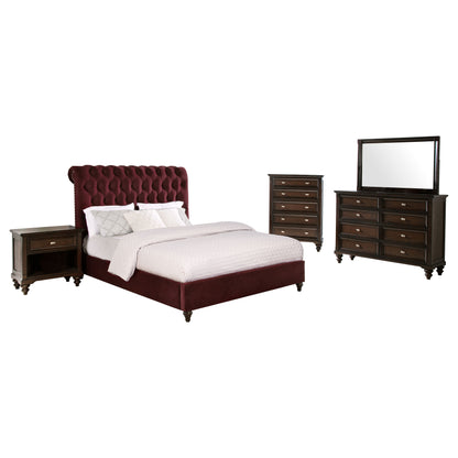 Myles 5-piece Eastern King Bedroom Set Wine Red and Dark OakWine Red / Dark Oak