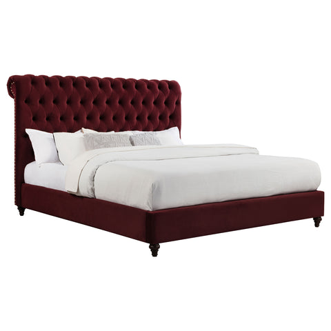 Myles 57-inch Upholstered California King Panel Bed Wine RedWine Red