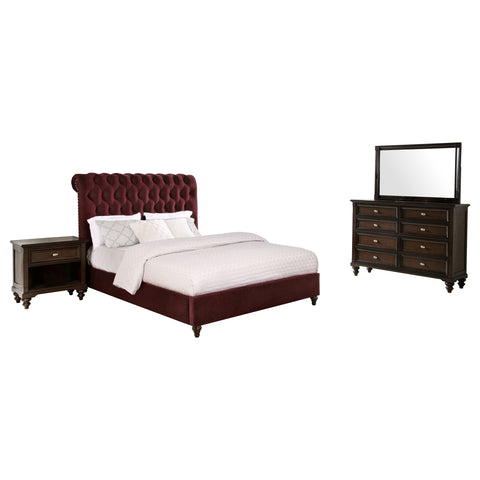 Myles 4-piece Queen Bedroom Set Wine Red and Dark OakWine Red / Dark Oak