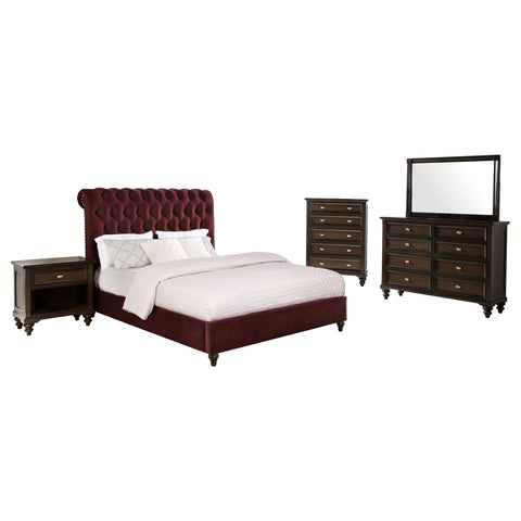 Myles 5-piece Queen Bedroom Set Wine Red and Dark OakWine Red / Dark Oak
