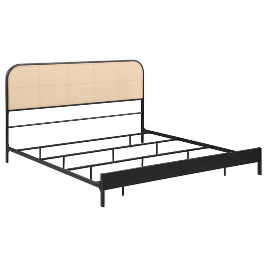 Sanger Radio Weave Rattan Metal Eastern King Bed BlackBlack