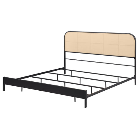 Sanger Radio Weave Rattan Metal Eastern King Bed BlackBlack