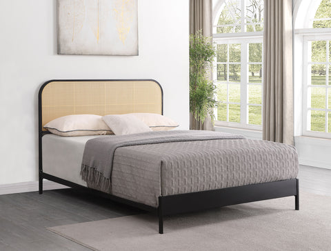 Sanger Radio Weave Rattan Metal Queen Bed BlackBlack