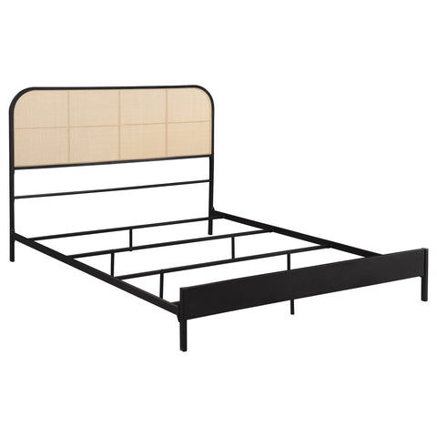 Sanger Radio Weave Rattan Metal Queen Bed BlackBlack