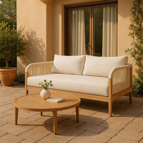 Giselle 68" Cream Water Resistant Fabric Upholstered Outdoor Patio Loveseat, 1 Piece