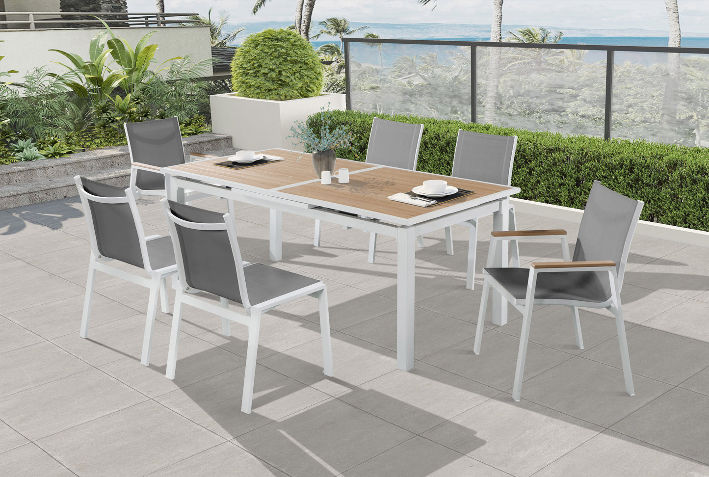 outdoor patio aluminum mesh dining arm chair