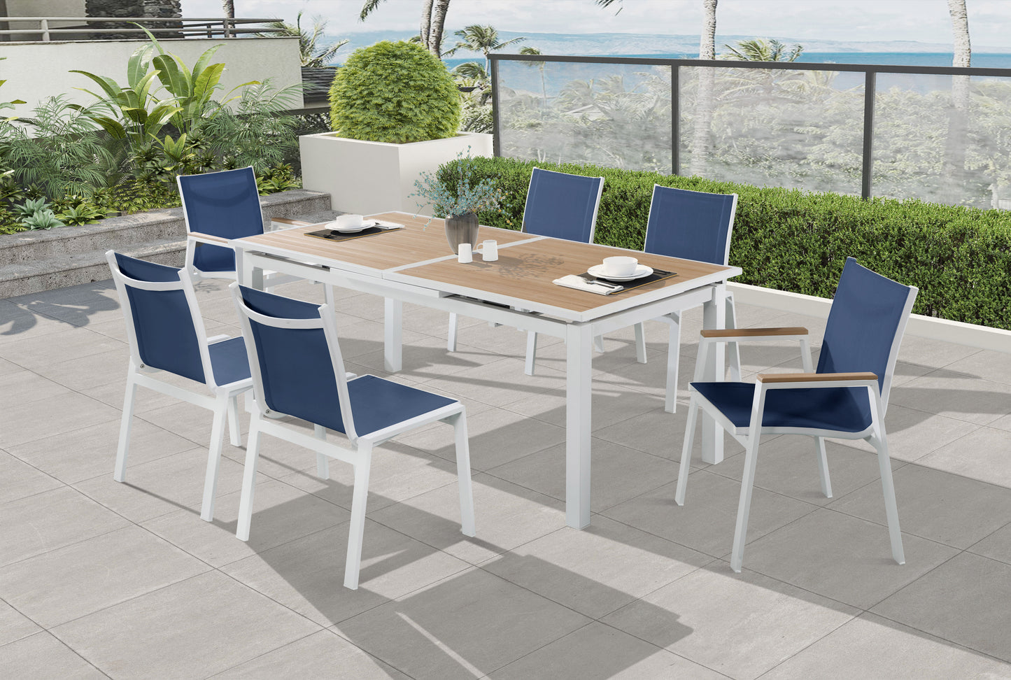 renuar navy mesh water resistant fabric outdoor patio aluminum mesh dining arm chair