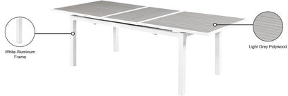 Alyssa Grey Wood Look Accent Paneling Outdoor Patio Extendable Aluminum Dining Table T