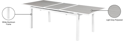 Alyssa Grey Wood Look Accent Paneling Outdoor Patio Extendable Aluminum Dining Table T