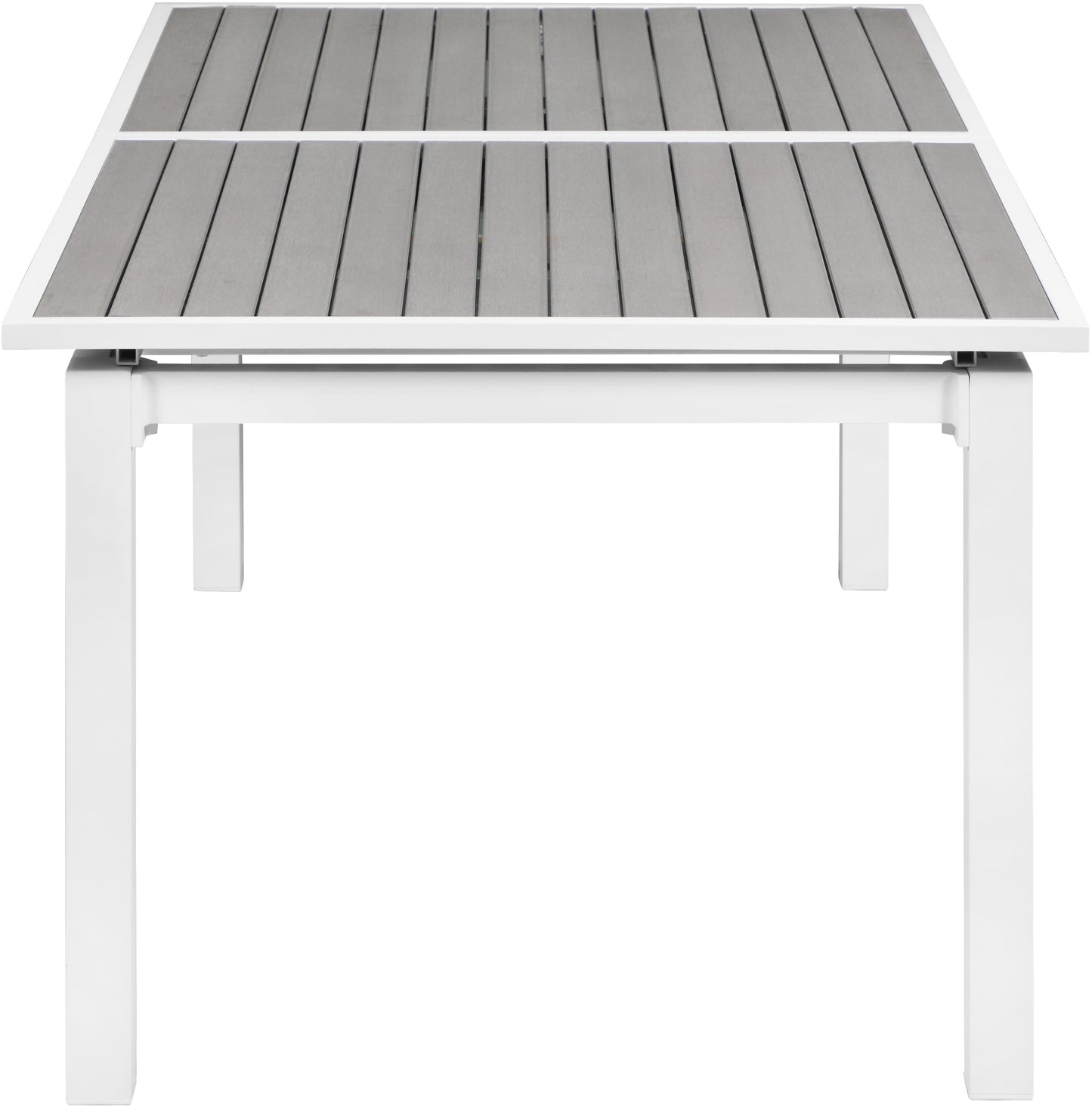 alyssa grey wood look accent paneling outdoor patio extendable aluminum dining table t