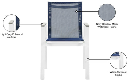 Alyssa Navy Mesh Water Resistant Fabric Outdoor Patio Aluminum Mesh Dining Arm Chair AC