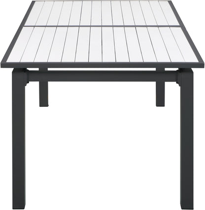 Alyssa White Wood Look Accent Paneling Outdoor Patio Aluminum Dining Table T