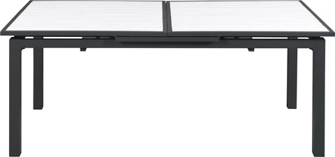 Alyssa White Wood Look Accent Paneling Outdoor Patio Aluminum Dining Table T