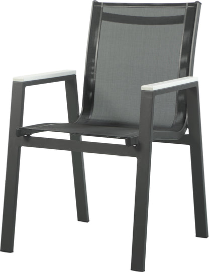 Alyssa Black Mesh Water Resistant Fabric Outdoor Patio Aluminum Mesh Dining Arm Chair AC