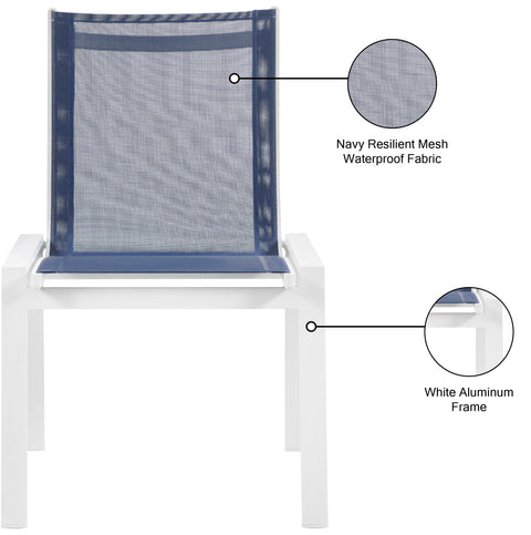 Alyssa Navy Mesh Water Resistant Fabric Outdoor Patio Aluminum Mesh Dining Chair C