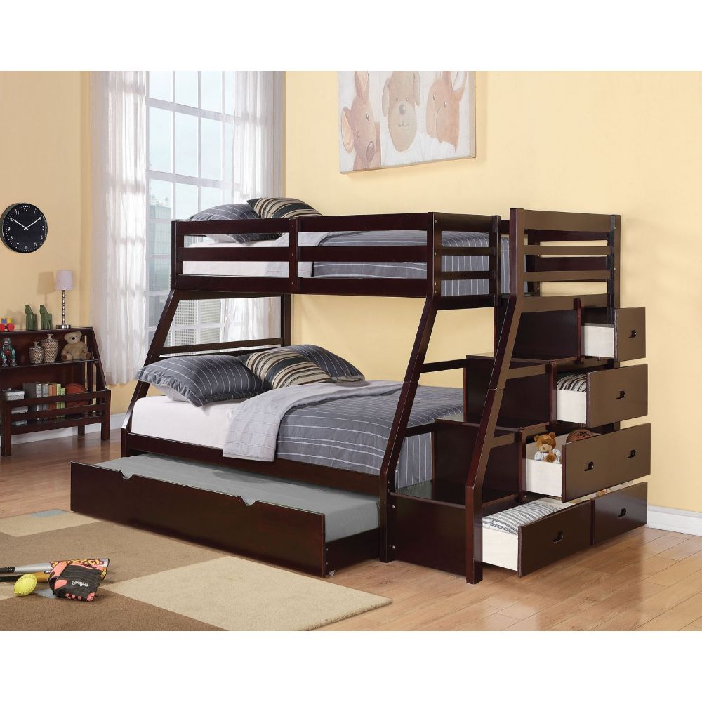 TWIN/FULL BUNK BED W/TRUNDLE & STORAGE