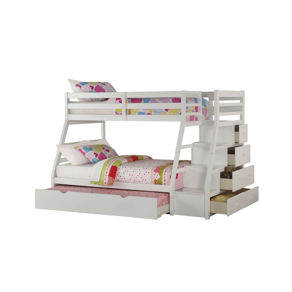 abelina twin/full bunk bed w/trundle & storage, white finish