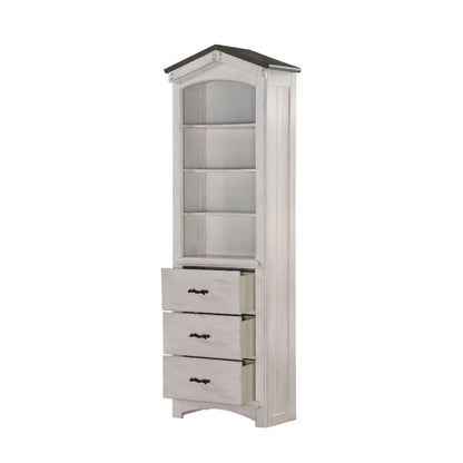Adeliza House Bookcase Cabinet, Weathered White & Washed Gray Finish