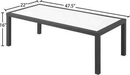 Alyssa White Wood Look Accent Paneling Outdoor Patio Aluminum Coffee Table C