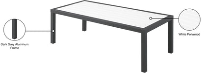 Alyssa White Wood Look Accent Paneling Outdoor Patio Aluminum Coffee Table C