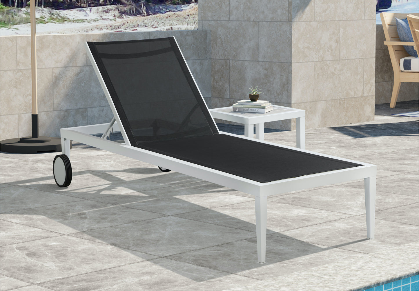 outdoor patio aluminum mesh chaise lounge chair