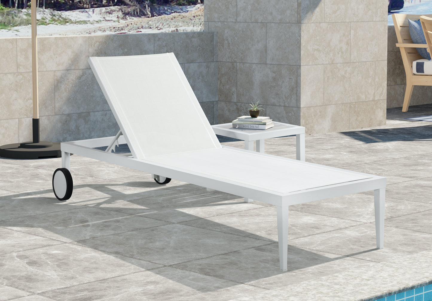 outdoor patio aluminum mesh chaise lounge chair