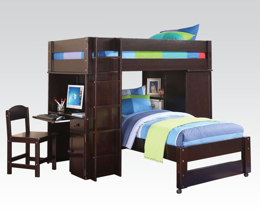 twin/twin loft bed w/wardrobe & desk & chair