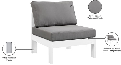 Alyssa Grey Water Resistant Fabric Outdoor Patio Aluminum Armless Chair Armless