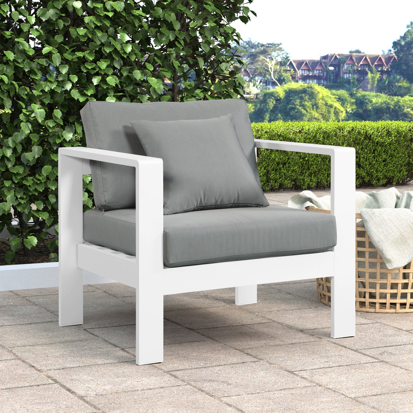 renuar grey water resistant fabric outdoor patio aluminum arm chair