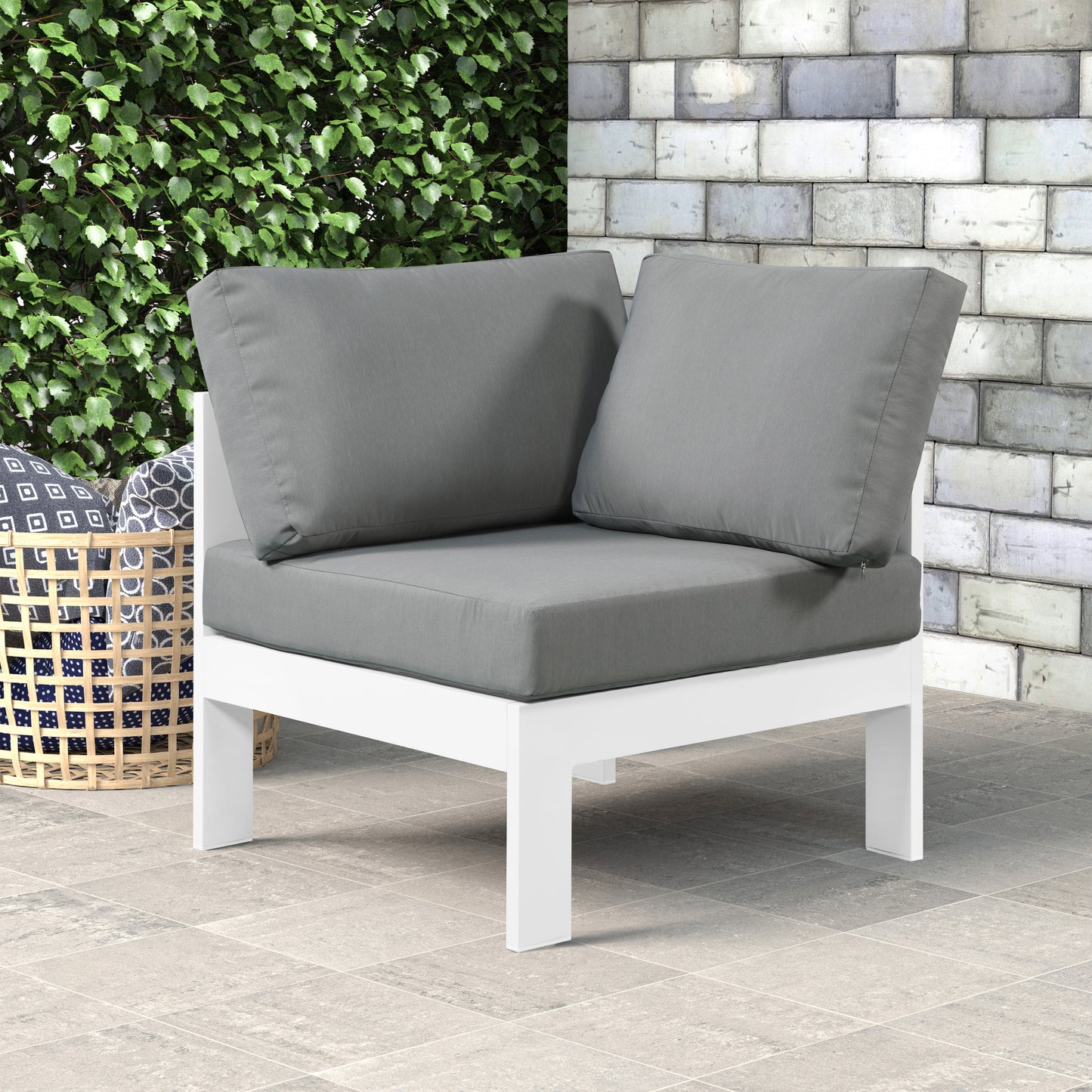 renuar grey water resistant fabric outdoor patio aluminum corner chair