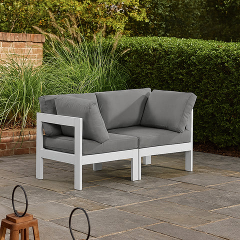 Waverly 60" Grey Water Resistant Fabric Upholstered Outdoor Patio Loveseat, 2-Piece