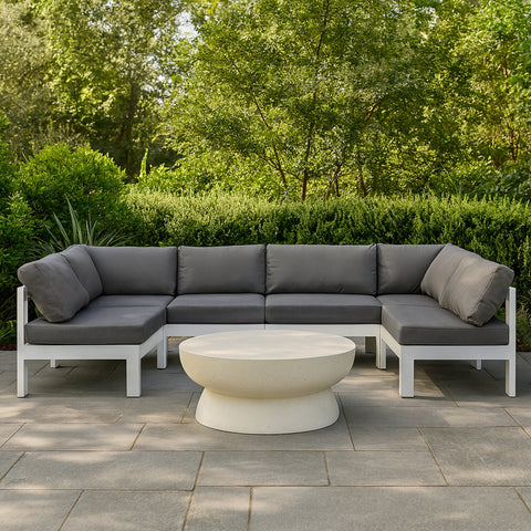 Waverly 120" Grey Water Resistant Fabric Upholstered Outdoor Patio Sectional, 6-Piece (Style 2)