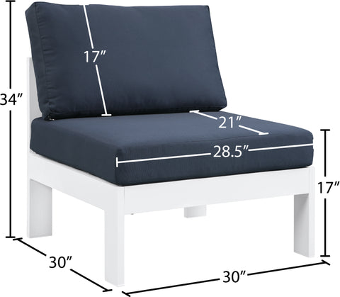 Alyssa Navy Water Resistant Fabric Outdoor Patio Aluminum Armless Chair Armless