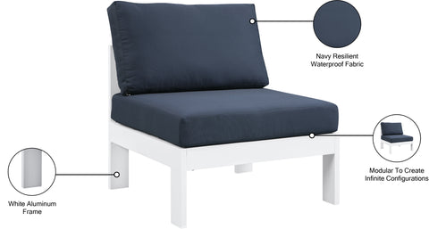Alyssa Navy Water Resistant Fabric Outdoor Patio Aluminum Armless Chair Armless