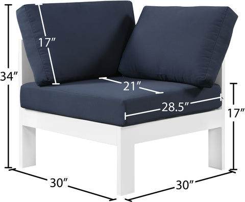 Alyssa Navy Water Resistant Fabric Outdoor Patio Aluminum Corner Chair Corner