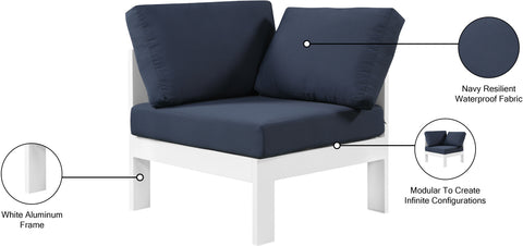 Alyssa Navy Water Resistant Fabric Outdoor Patio Aluminum Corner Chair Corner