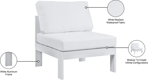 Alyssa White Water Resistant Fabric Outdoor Patio Aluminum Armless Chair Armless