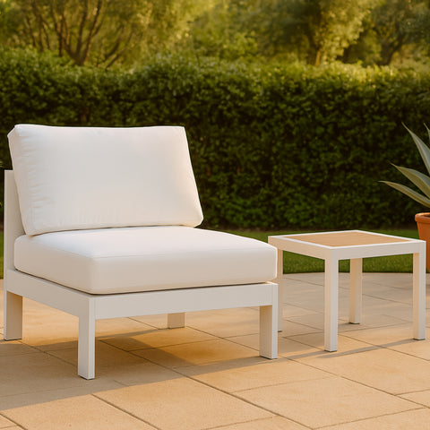 Waverly White Water Resistant Fabric Upholstered Outdoor Patio Armless Chair, 1 Piece