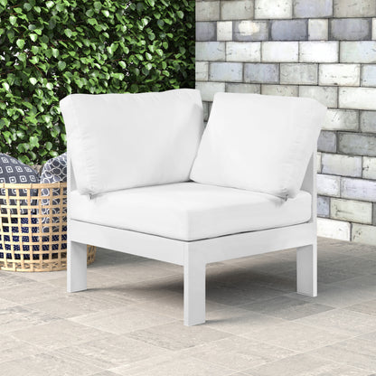 Renuar White Water Resistant Fabric Outdoor Patio Aluminum Corner Chair