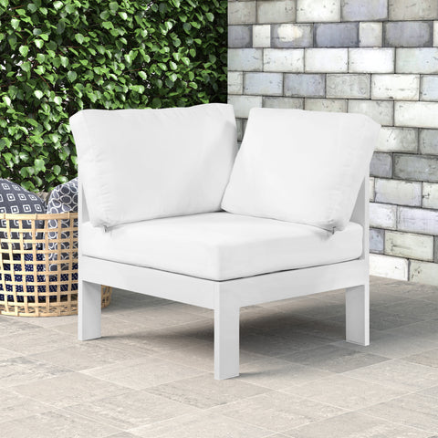 Renuar White Water Resistant Fabric Outdoor Patio Aluminum Corner Chair