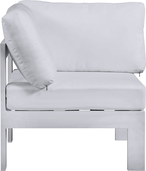 Renuar White Water Resistant Fabric Outdoor Patio Aluminum Corner Chair
