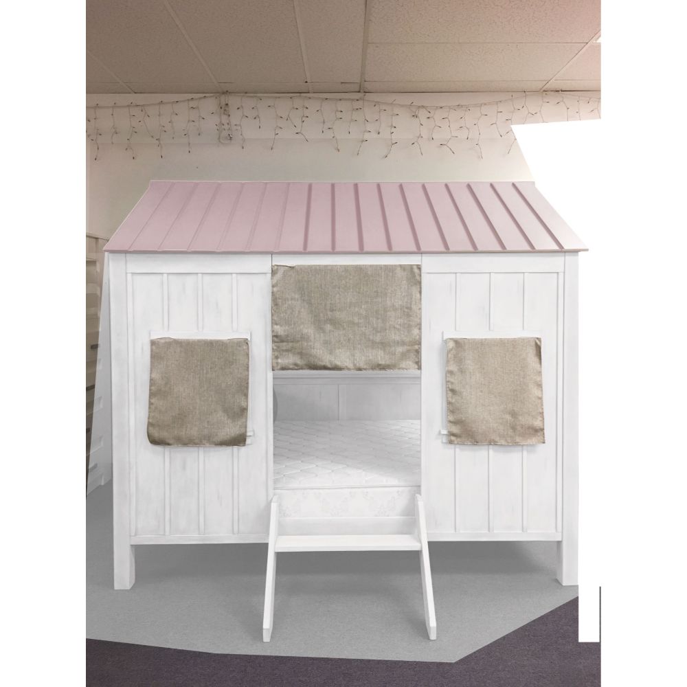 bison cottage full bed, white & pink finish