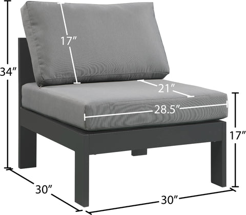 Alyssa Grey Water Resistant Fabric Outdoor Patio Aluminum Armless Chair Armless