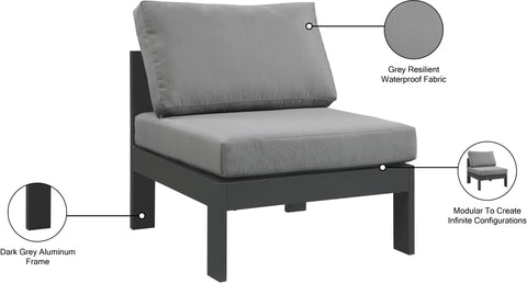 Alyssa Grey Water Resistant Fabric Outdoor Patio Aluminum Armless Chair Armless