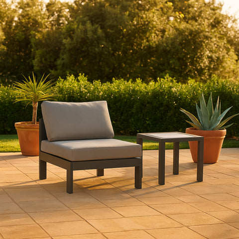 Waverly Grey Water Resistant Fabric Upholstered Outdoor Patio Armless Chair, 1 Piece (Style 2)